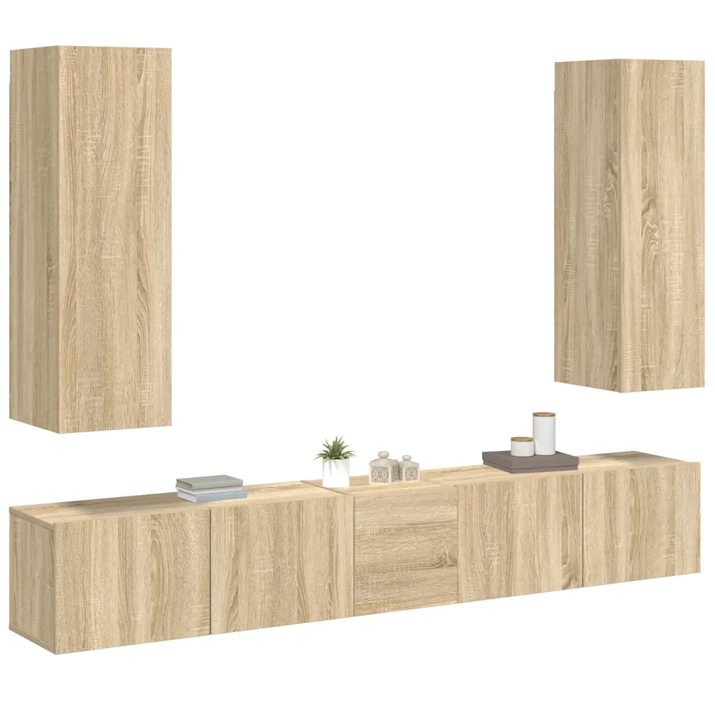 Set di Mobili Porta TV 5 pz Rovere Sonoma in Legno Multistrato 3078970