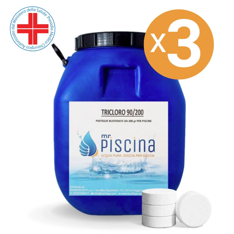 TRICLORO 90% in PASTIGLIE 200 gr per piscina, presidio medico chirurgico Quantità confezione: 3 confezioni
