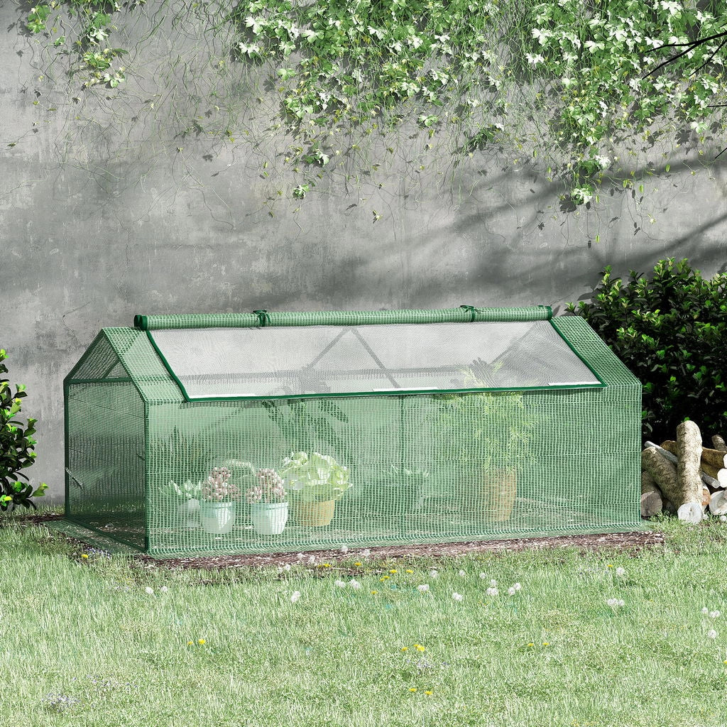 SERRA PICCOLA PER GIARDINO E BALCONE CON FINESTRE E COPERTURA IN PE, 180X90X70CM, VERDE