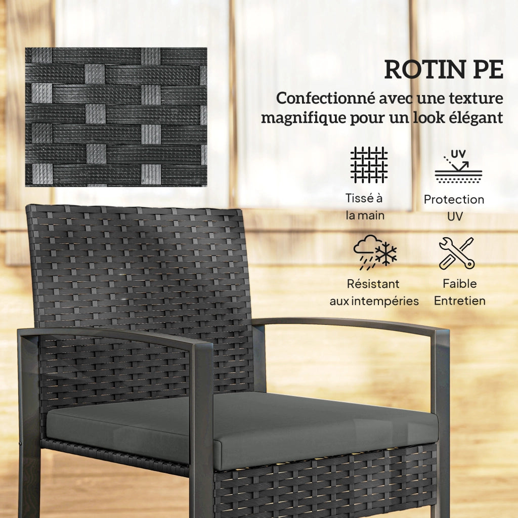 Set Giardino con Tavolo e Sedie ¨C Zephmum ¨C Polyrattan Nero Vetro Temperato