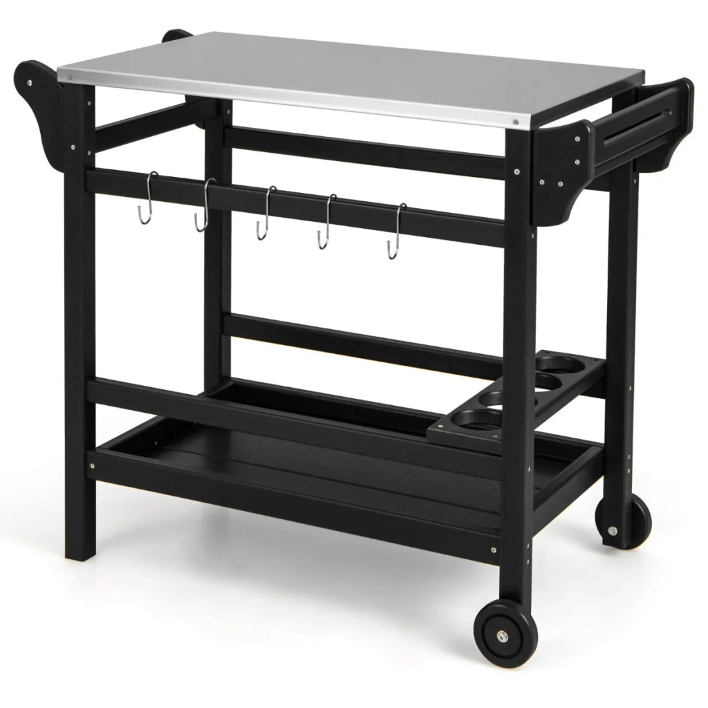 Tavolo da barbecue con ruote 105 x 54 x 85 cm pratico contenitore e ruote bidirezionali stile moderno acciaio inox nero 20_0014109