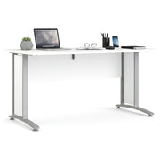 Scrivania Ascorbato, Scrittoio multiuso, Tavolo per ufficio porta PC, Piano di lavoro, 150x80 h75 cm, Bianco e Grigio