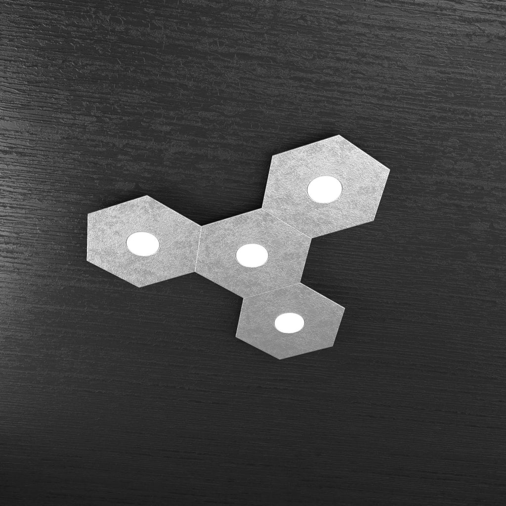 HEXAGON APPLIQUE-PLAFONIERA 4 LUCI FOGLIA ARGENTO 1142-4L-FA