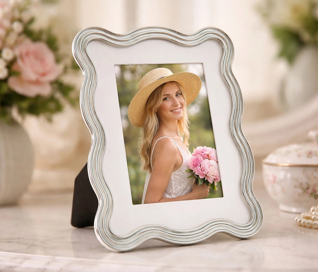 Cornice Elizabeth Celeste 17,5x1,3x22,5 cm in Zinco e Vetro Azzurro e Argento