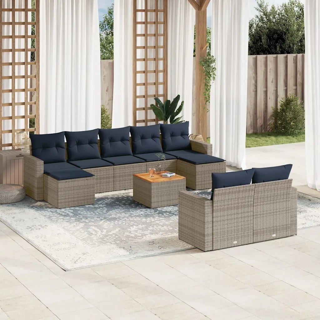 Set Divani da Giardino 10 pz con Cuscini Grigio in Polyrattan 3256670