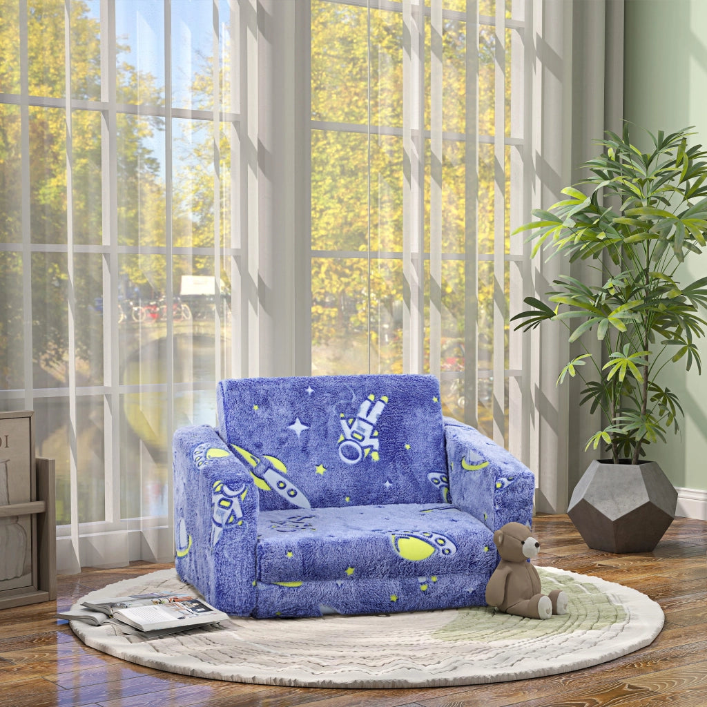 Divano letto per bambini 2 in 1 ¨C zephmum ¨C Tessuto, blu, cuscini lavabili