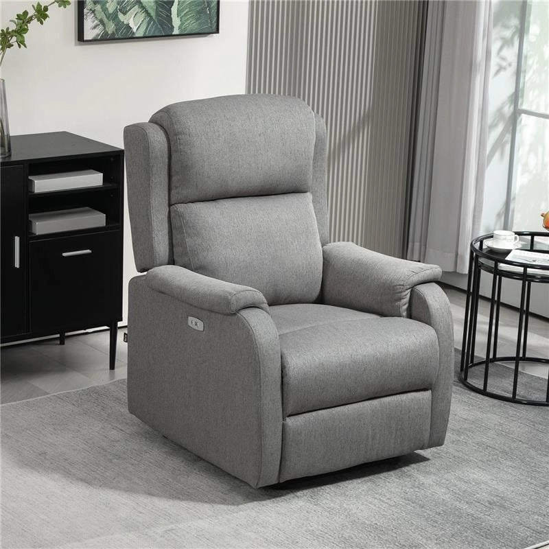 POLTRONA RECLINABILE CON POGGIAPIEDI IN TESSUTO EFFETTO LINO LEGNO E METALLO 77X91X106 CM GRIGIO SCURO