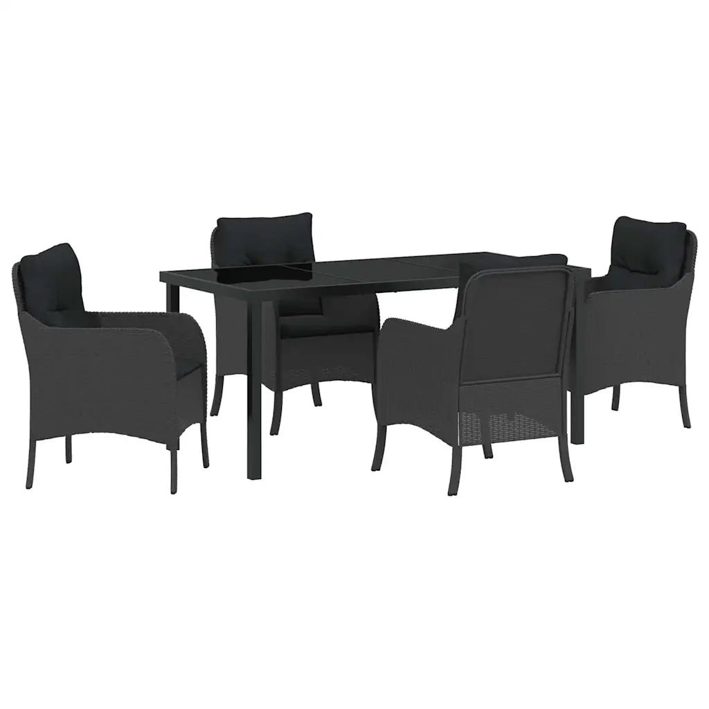 Set da Pranzo per Giardino con cuscino 5 pcs Nero polyrattan 3380151