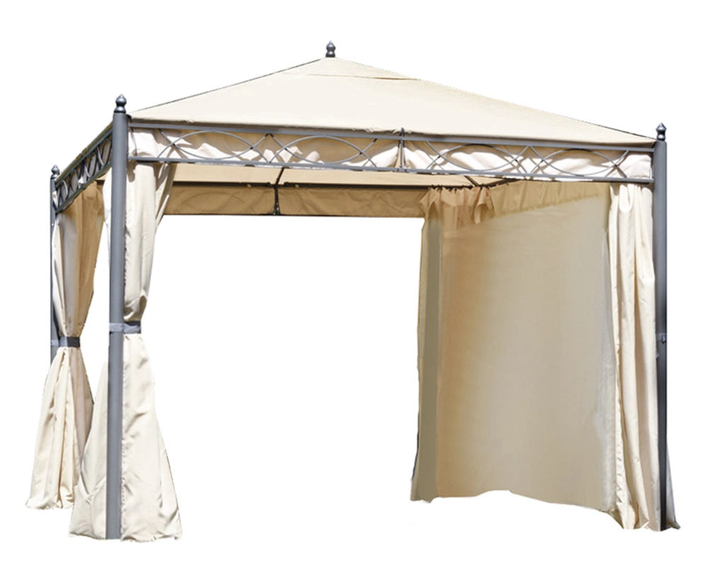 Cheonda - Gazebo Oregon in ferro 3X3 poli sabbia con tende laterali antizanzare Greenwood