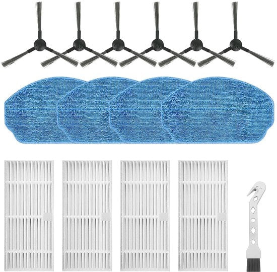 Accessori per aspirapolvere robot - 6 setole laterali - 4 filtri - 4 asciugamani per asciugare - 1 spazzola per pulizia - Adatto per Conga 999 Origin X-Treme - accessori per aspirapolvere robot
