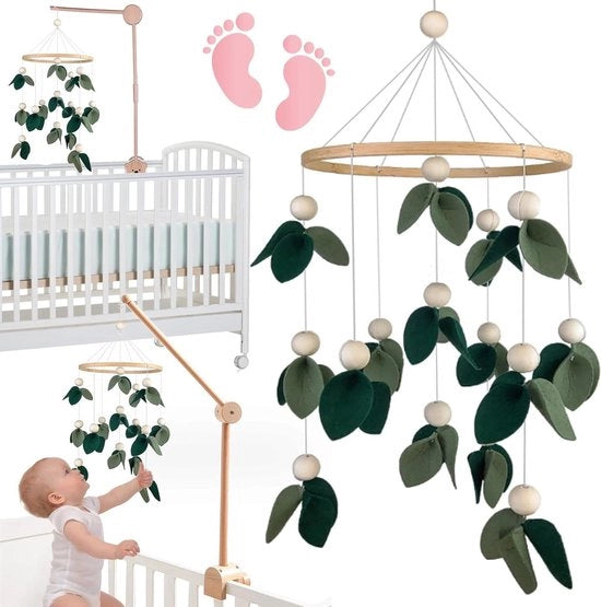 Mobili da lettino con musica - Lettino a vento - Decorazione per bambini - Campanello da letto appeso - Ornamento in legno - Regalo per bambini maschi/femmine - Mobili da lettino con musica e verde