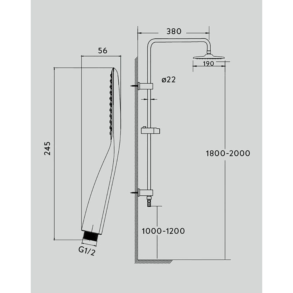 Colonna Doccia a Ponte Soffione 19x25cm Doccetta Acciaio Cromato