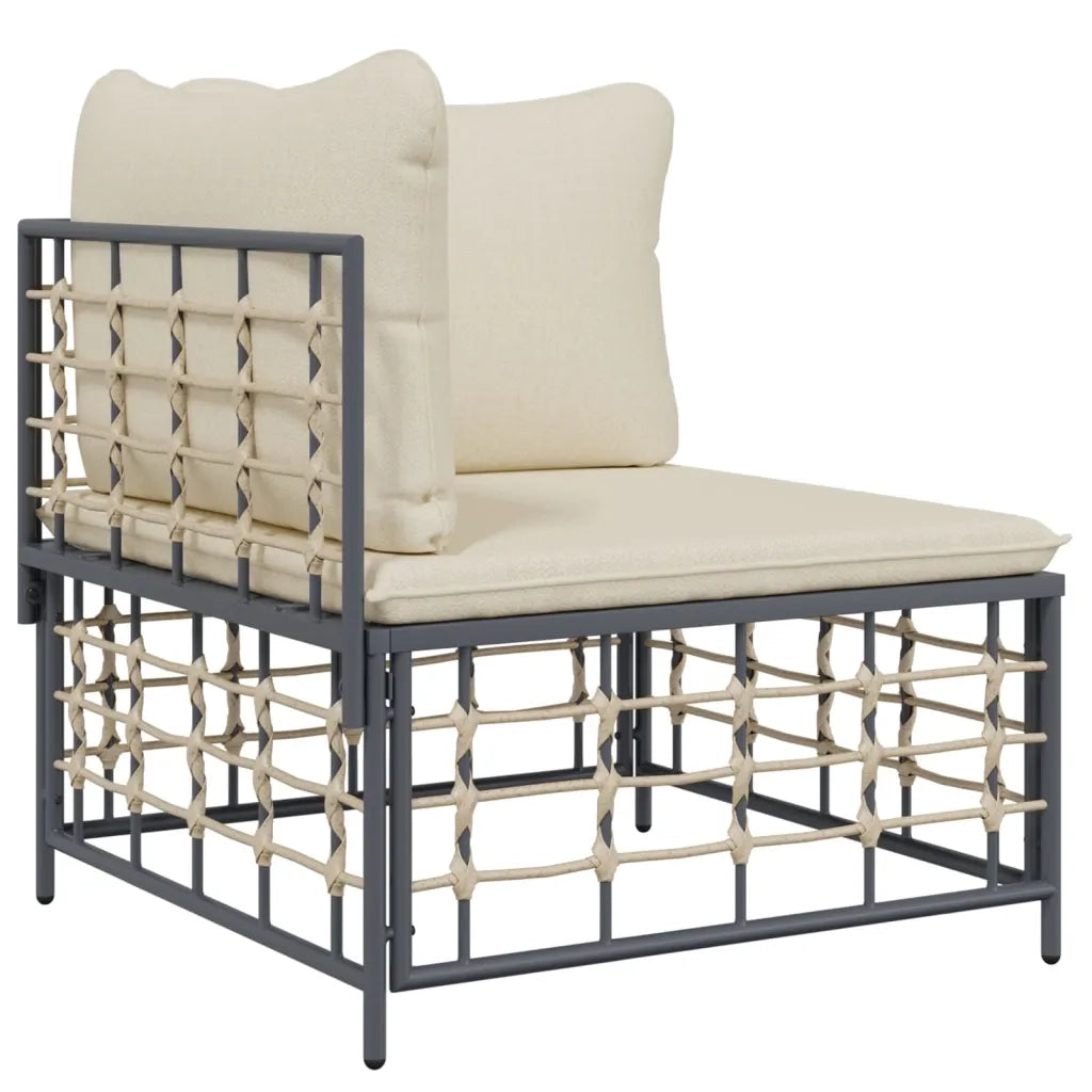 Set Divani da Giardino 3 pz con Cuscini Antracite in Polyrattan