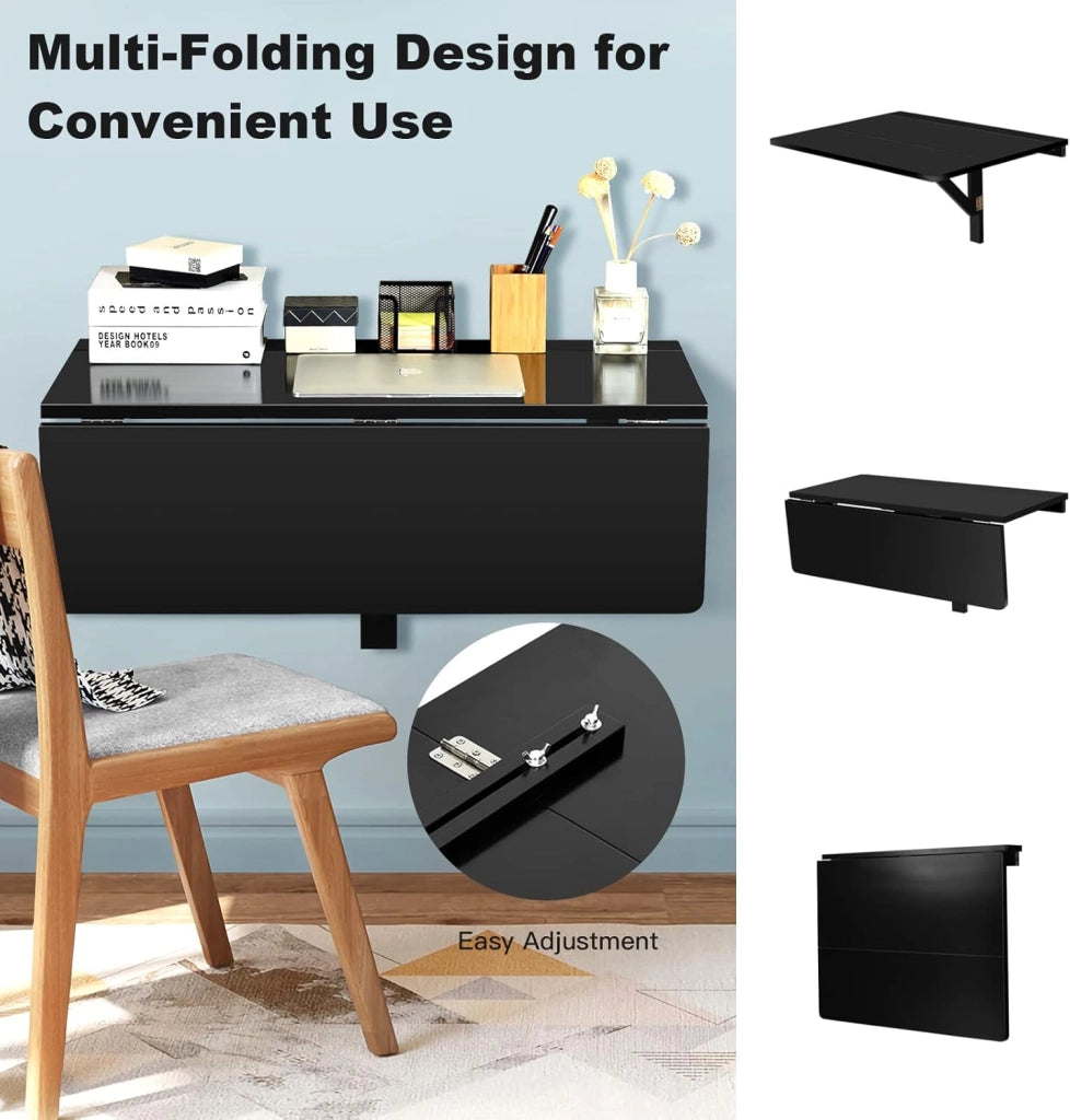 Tavolo Pieghevole a Muro, Piano Separato, Scrivanie Salvaspazio, Tavolino Pranzo in Legno, Supporto per Computer, Ideale per Camera e Appartamento, 80x60x45cm (Nero)
