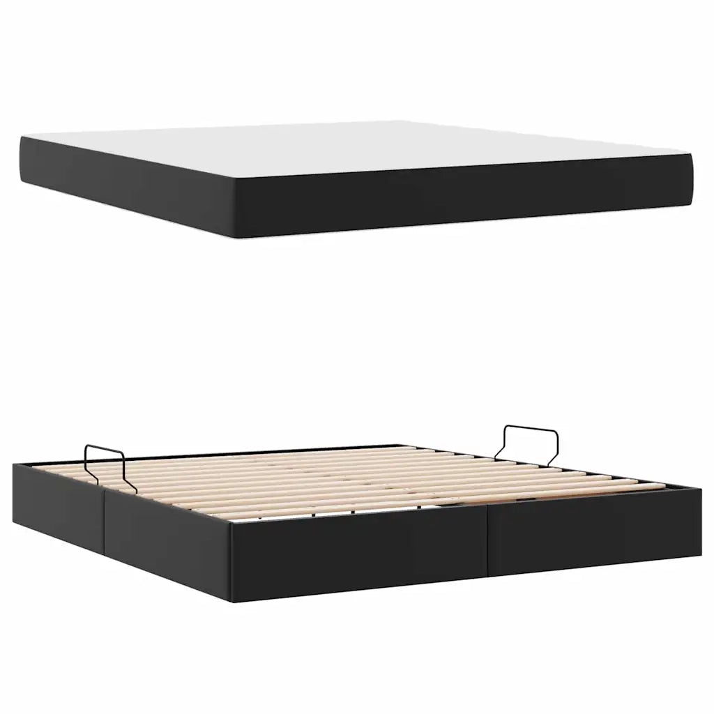 Letto con contenitore e materasso 2 pcs Nero Pelle