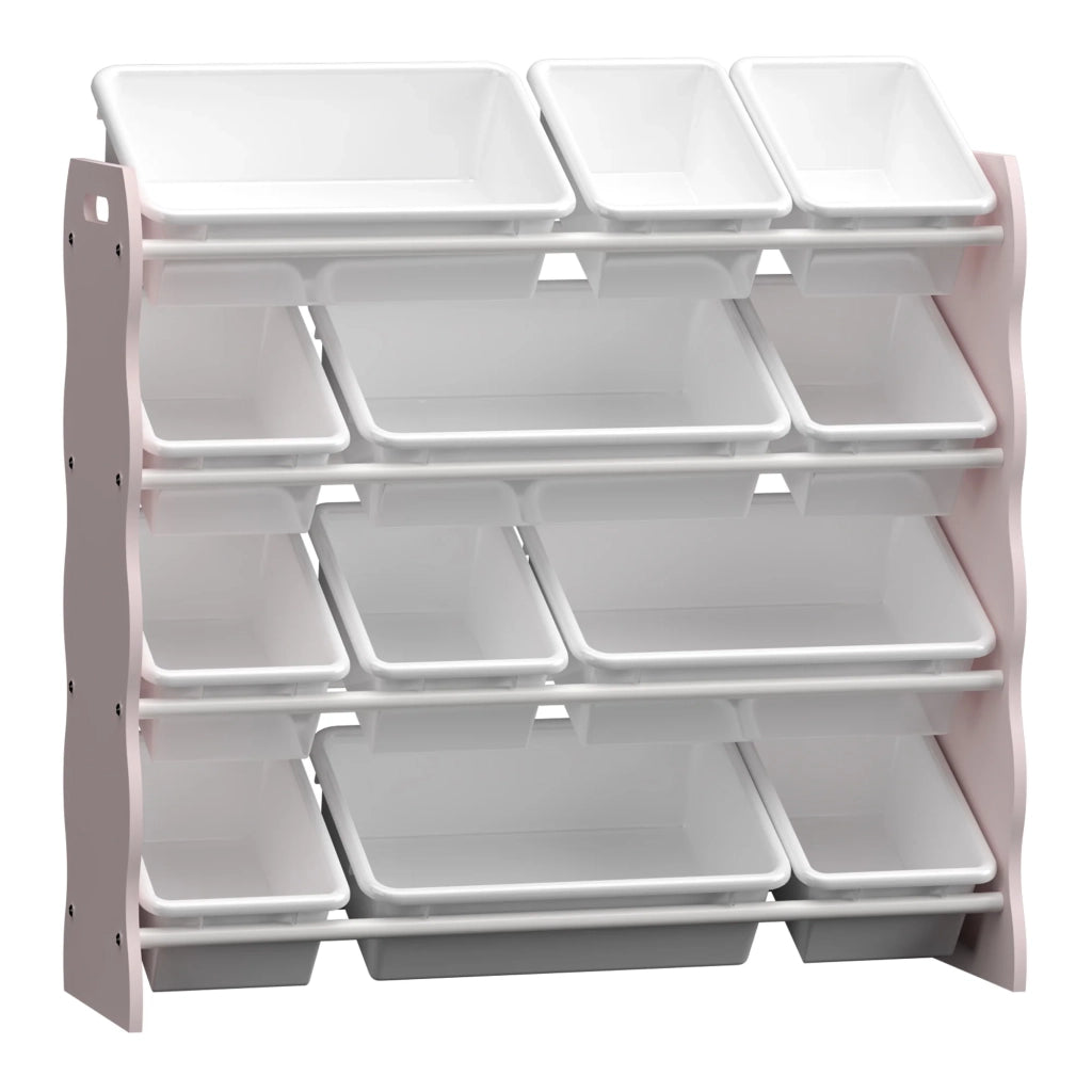 Scaffale dal design senza tempo per soggiorno camera da letto mobile contenitore per bambini con 12 scatole rosa e bianco 03_0011308