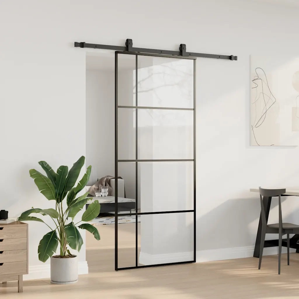 Porta Scorrevole con Ferramenta Nera 90x205 cm in Vetro ESG