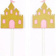 Trade Shop - Set 12 Pezzi Stuzzicadenti Castello Glitter Cupcake Oro Rosa Brillantinato Festa -