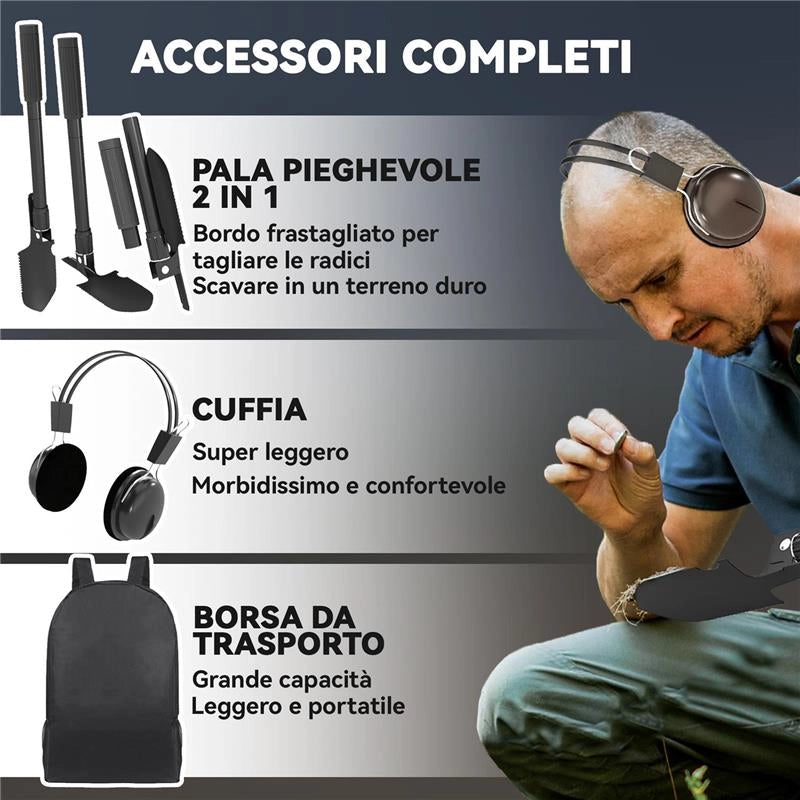 METAL DETECTOR PROFESSIONALE CON 5 MODALITÀ IMPERMEABILE IP68 E DISPLAY LCD RETROILLUMINATO