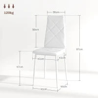 Set di 6 Sedie da Pranzo Moderne con Schienale Alto in Finta Pelle e Acciaio, 41x50x97 cm, Bianco