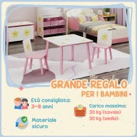 Set Arredo Cameretta con Tavolo e 2 Sedie per Bambini da 3-8 Anni con Fantasia a Stelle, Rosa