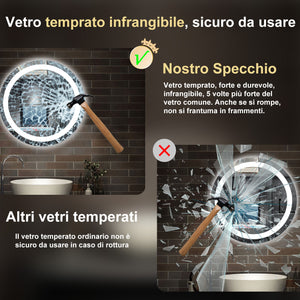 60 x 60 cm,AICA Specchio da Bagno LED con Luce, memoria, antiappannamento,CRI>90,autospegnimento,interruttore touch