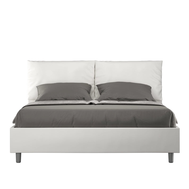 Letto imbottito Matrimoniale 160x210 cm Antea - Bianco,Similpelle,Con rete