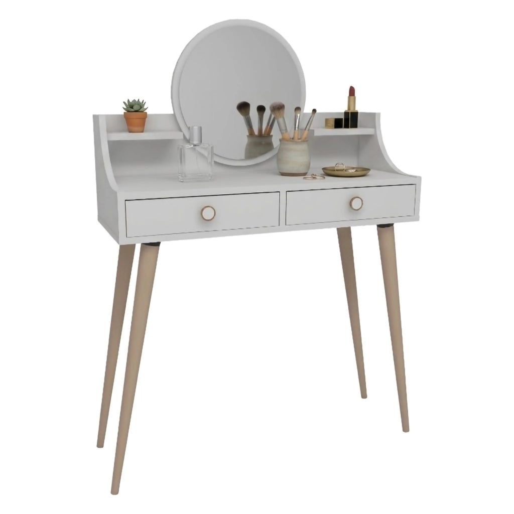 Mobile da Trucco Isernia, Toeletta Specchio Incluso, 90x35x131h cm Bianco