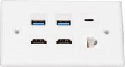 Pannello di controllo con 6 ingressi HDMI, USB 3.0, porta USB C e connettore CAT6 Ethernet per TV e proiettori.