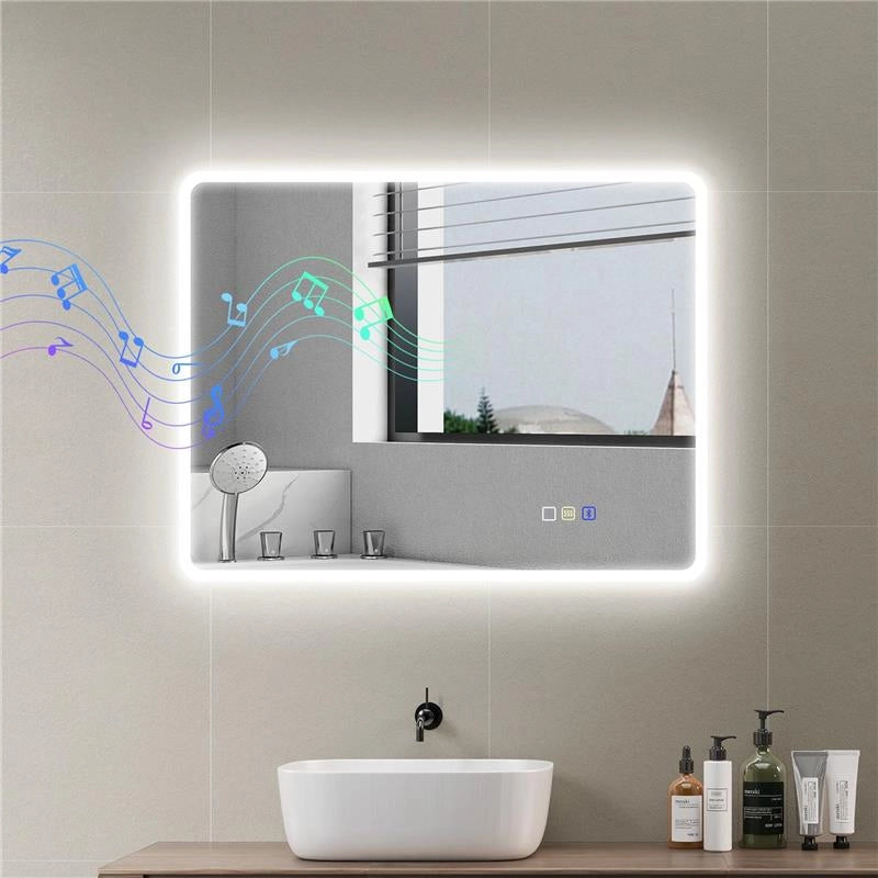 SPECCHIO DA BAGNO LED BLUETOOTH, CON INTERRUTTORE TOUCH, LUCE REGOLABILE, 3 COLORI, ANTI-APPANNAMENTO, 70 X 90 CM, ARGENTO