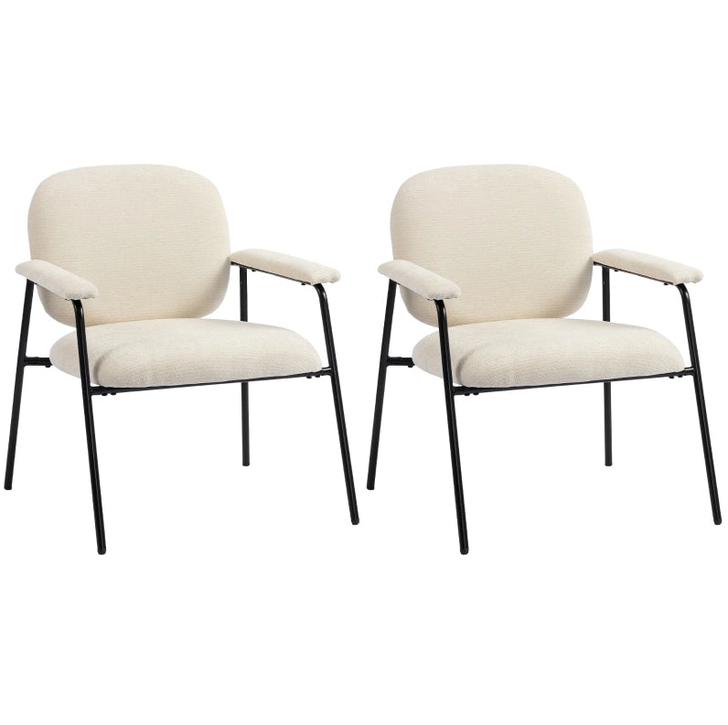 Set di 2 Poltrone Moderne in Chenille Crema con Struttura in Metallo Nero