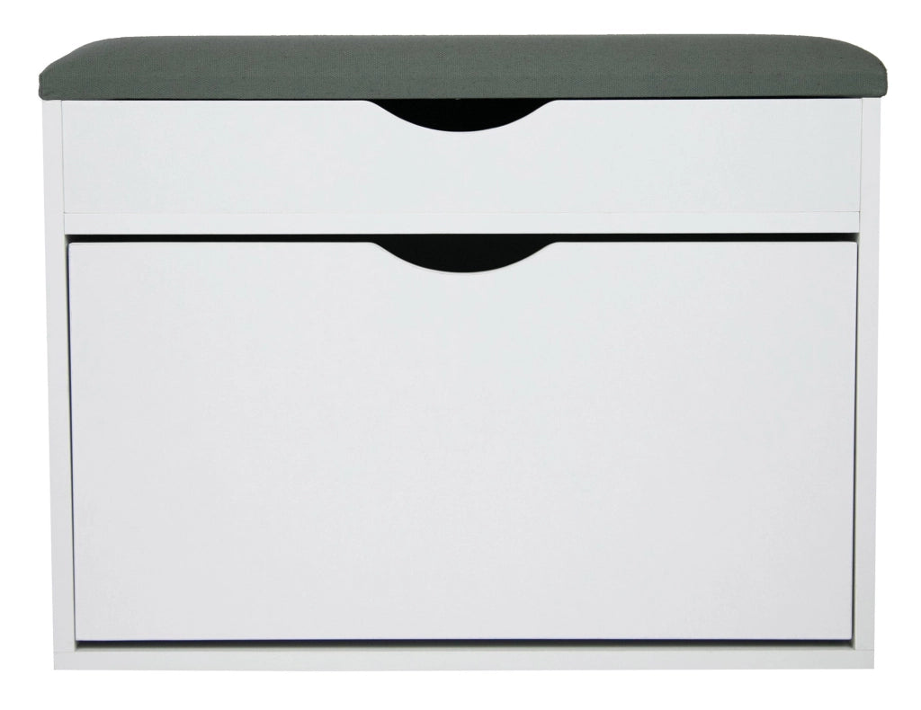 Scarpiera Panca con Scomparto e Cuscino 60x30x50 cm in PB e Carta Bianco