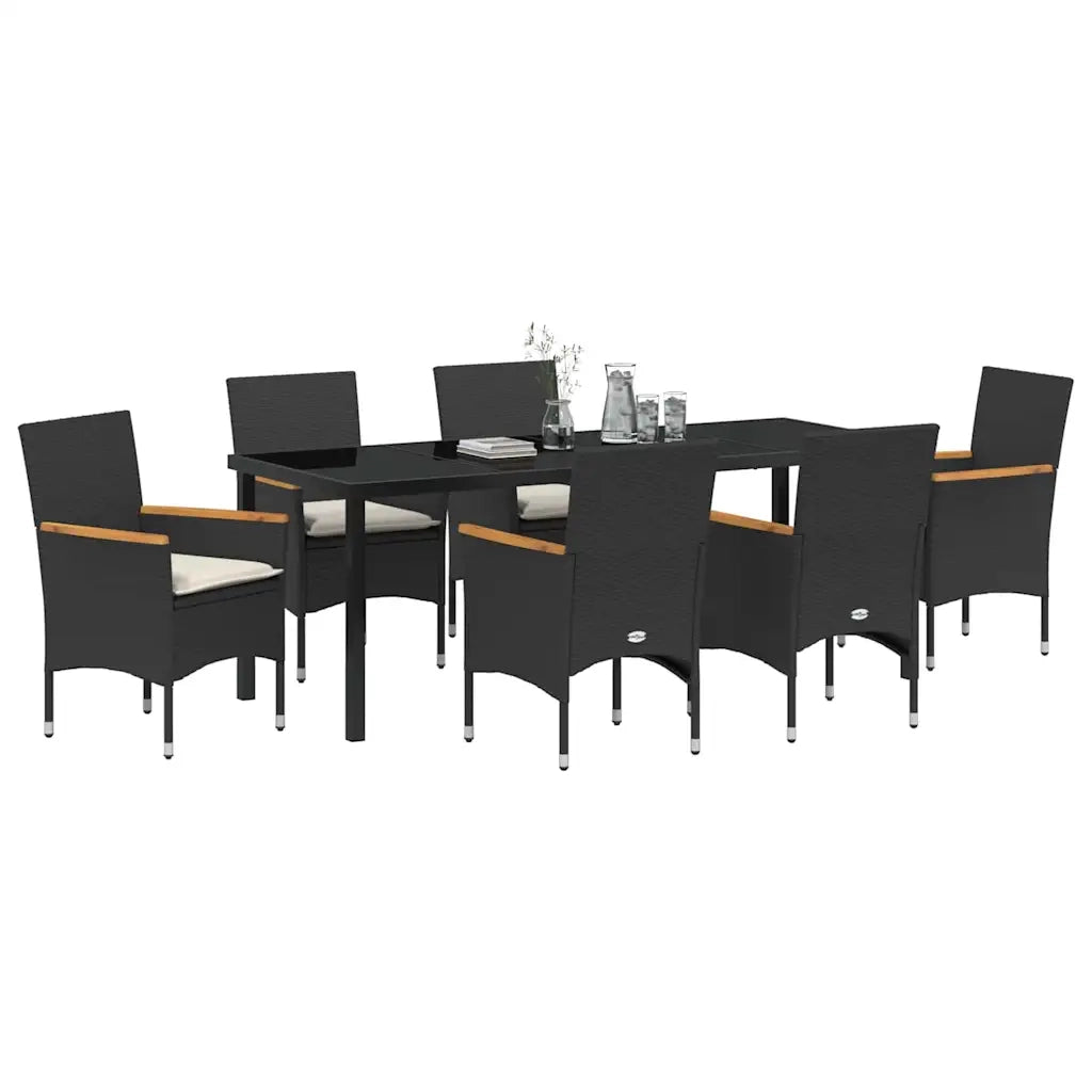 Set da Pranzo per Giardino con cuscino 7 pcs Nero polyrattan 3379847