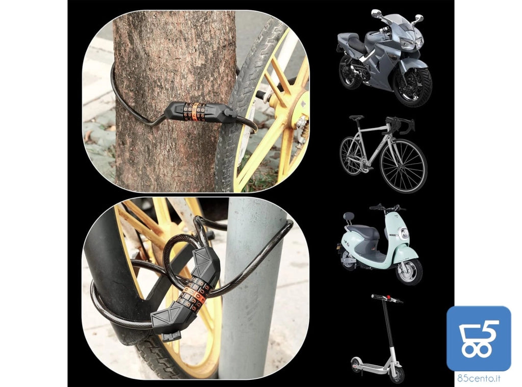 Lucchetto a Combinazione Catena Bicicletta Scooter Antifurto 120cm x 12mm Livello di Sicurezza Molto Alto