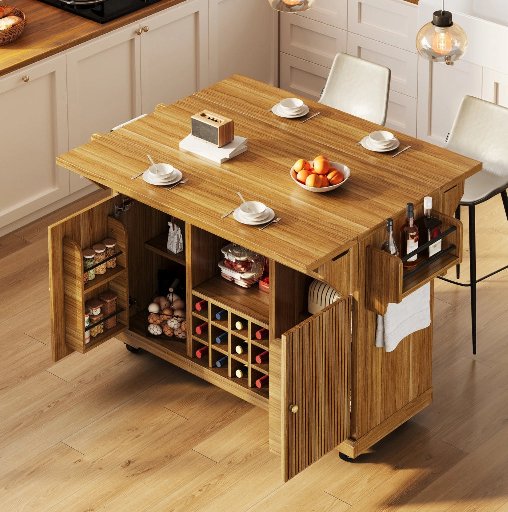 Isola da cucina mobile con piani ribaltabili, marrone scuro