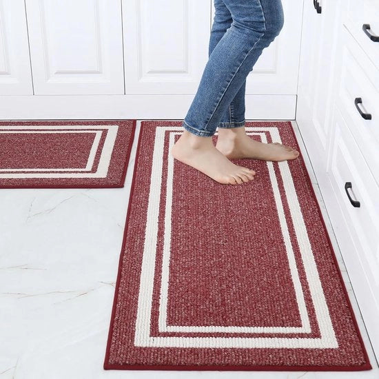 Looper per cucina antiscivolo, 2 pezzi, 61 x 90 cm + 61 x 152 cm, tappeto da cucina, lavabile, antiscivolo, impermeabile, looper per cucina, lavabile a macchina per cucina, per cucina, per annesso, per ingresso, per hall, rosso