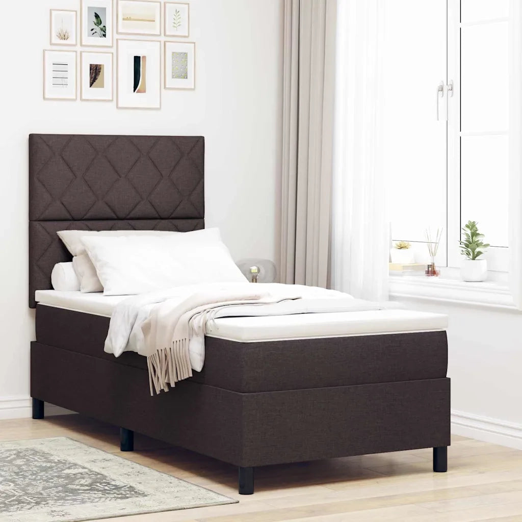 Letto a molle con materasso Marrone scuro 90 x 190 cm Tessuto 3342910