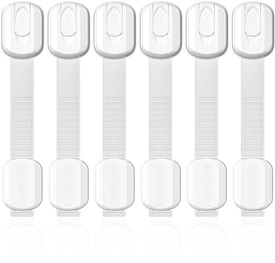 Set di 6 serrature per bambini per armadi, serrature di sicurezza per cassetti, con adesivo forte, senza foratura, adatto per porte frigorifero, armadi, cassetti, ecc. (bianco)
