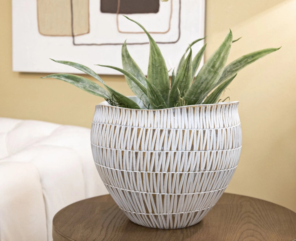 Cachepot Resina Stiky Ø30,5x24,5 cm in Resina Oro e Bianco