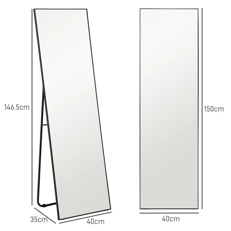 SPECCHIO DA TERRA MODERNO A FIGURA INTERA DESIGN AUTOPORTANTE O DA PARETE 40X150 CM NERO