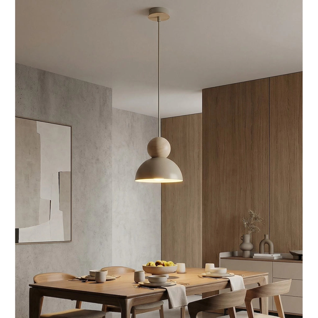 Lampada a sospensione Kaki in acciaio e legno mokka beige