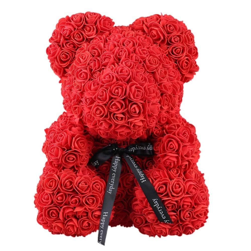 Trade Shop - Orsacchiotto Di Rose Con Fiori Artificiali Da 40cm In Scatola Confezione Regalo -