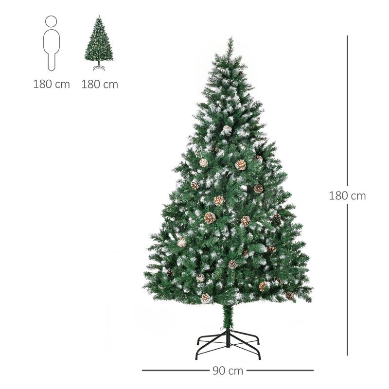 Albero di Natale artificiale da 180 cm, a forma di pino, con 59 pigne, neve e 1111 punte, per uso interno.