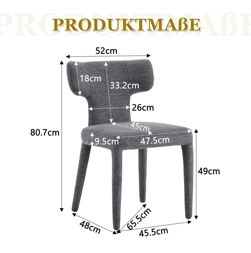 Set di 2 sedie da pranzo con schienale a T in tessuto grigio