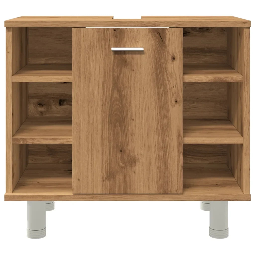 Mobiletto da bagno a parete pratico 60 x 32 x 54 cm ampio spazio contenitivo design elegante finitura in rovere ingegnerizzato realizzato artigianalmente 02_0050778