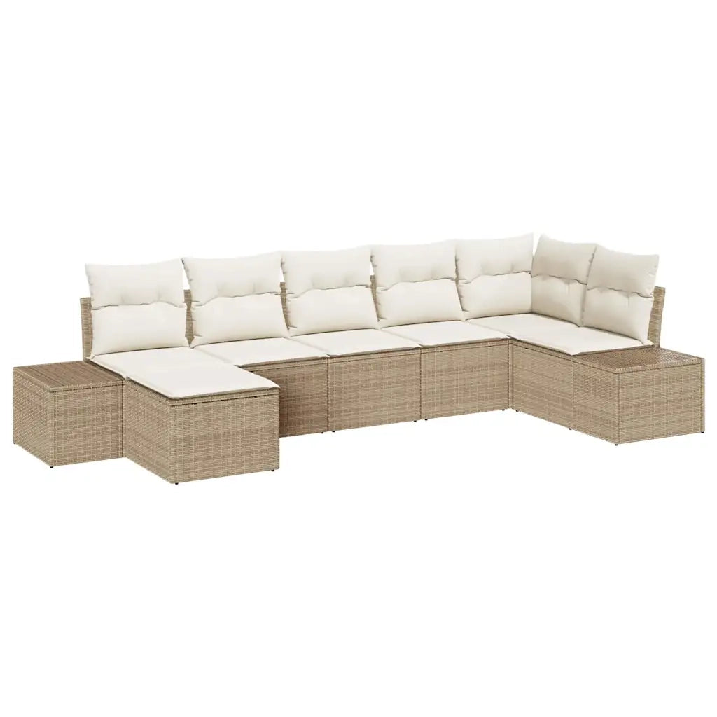 Set Divano da Giardino con cuscino 7 pcs Beige polyrattan