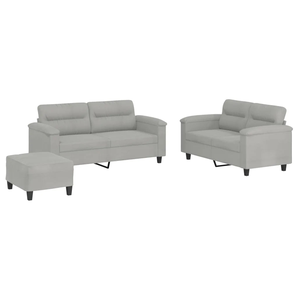Set Divani 3 pz con Cuscini Grigio Chiaro in Tessuto Microfibra