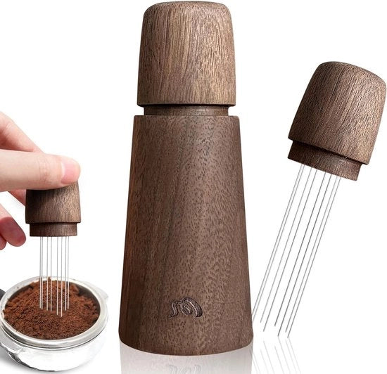 Distributore di Caffè in Legno di Noce con Stampa Standard - 0,4mm Diametro di Acciaio - 10 Aghi - Barista Espresso