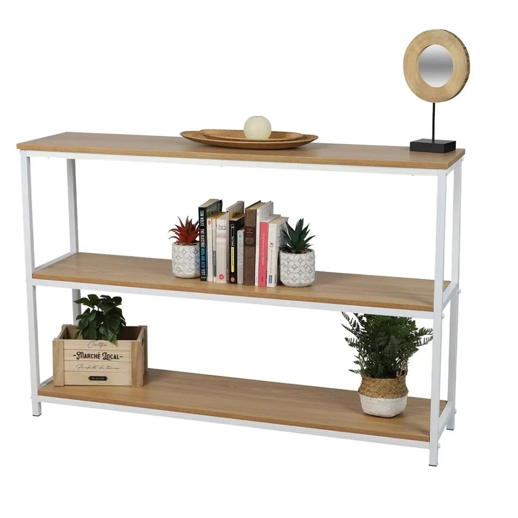 Libreria a 3 livelli collezione PUEBLO – Stile industriale, colore rovere e bianco