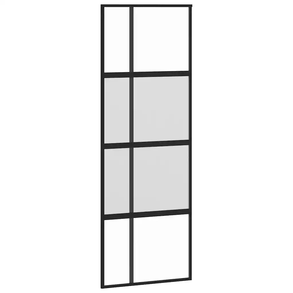 Porta Scorrevole Nera 76x205 cm in Vetro Temperato e Alluminio 155228